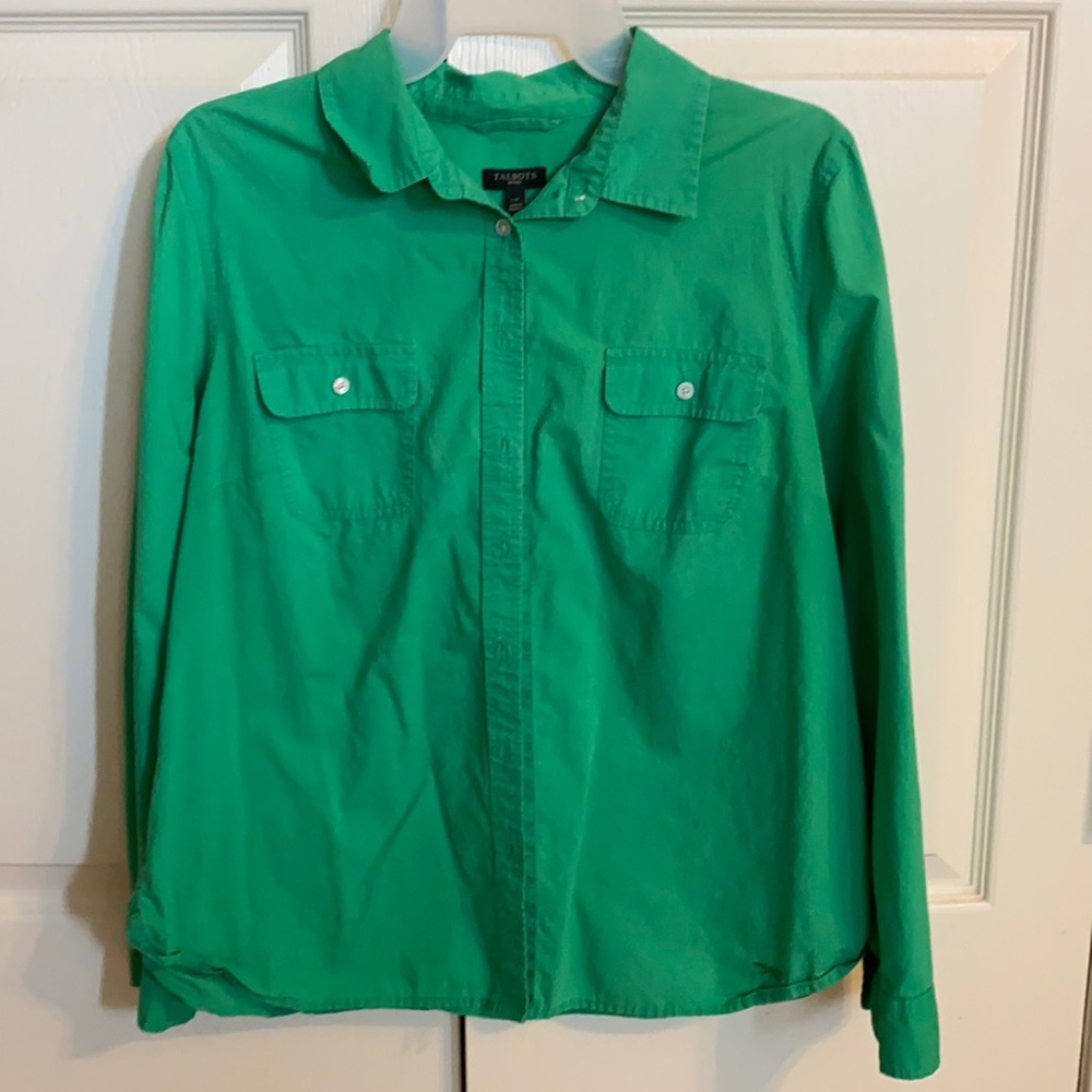 Talbots long sleeve button down, green, 14P size